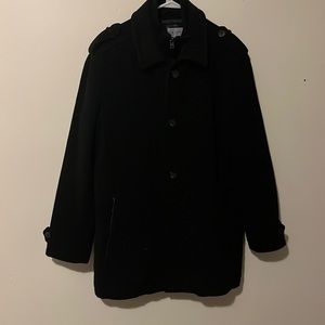 Andrew Marc Black Wool Quilted Inside Double Zipper Trench Long Coat